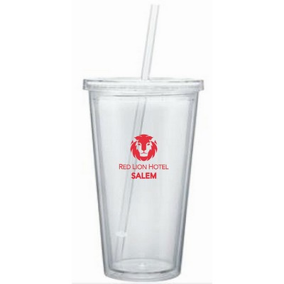 16 Oz. Double Wall Acrylic Tumbler w/Retractable Straw